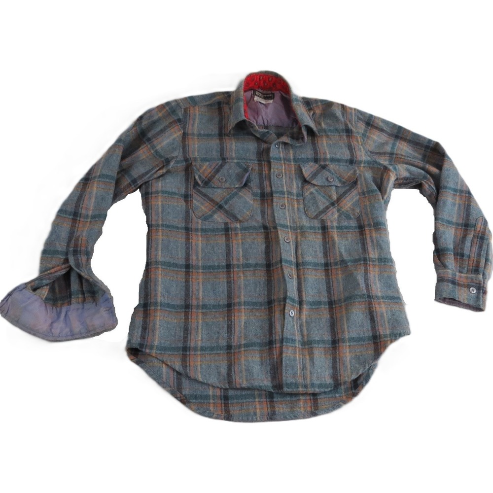 VTG Christopher Rand Plaid Flannel Shirt Men M Wool Korea‎ Western 90s EUC Cabin